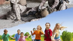 Soldiers in war vs children playing in peace