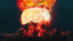 Uma explosão formando uma nuvem de cogumelo.