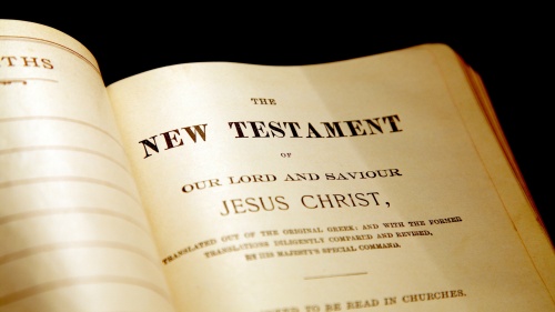 A Bible opened to beginning of the New Testament.