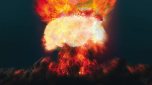 Uma explosão formando uma nuvem de cogumelo.