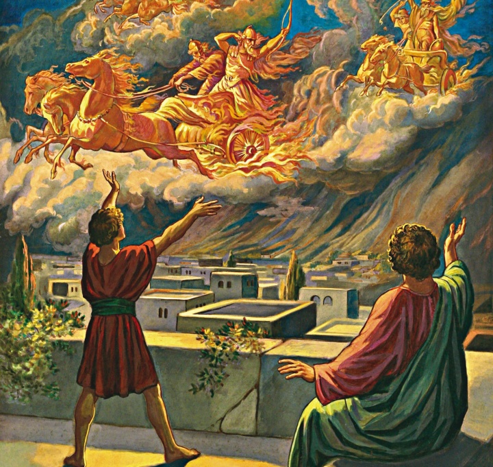 Ilustração artística do exército celestial de anjos de 2 Reis 6:11-17.