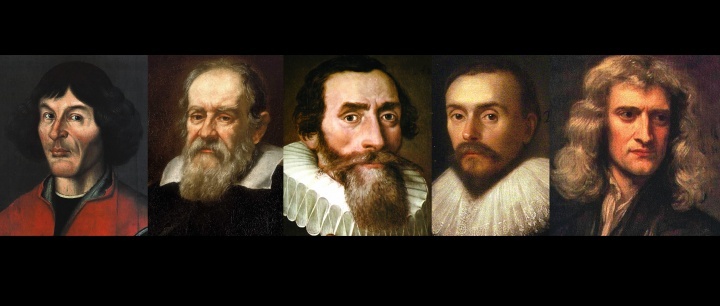 Nicolaus Copérnico, Galileo Galilei, Johann Kepler, William Harvey e Sir Isaac Newton.
