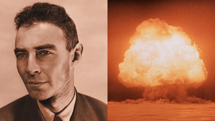O físico Robert Oppenheimer, à esquerda, dirigiu o projeto de desenvolvimento da bomba atômica, testada pela primeira vez em 16 de julho de 1945.