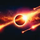 Bolas de fogo atravessando o espaço.