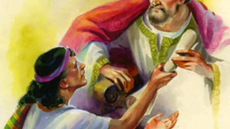 king handing scroll to man