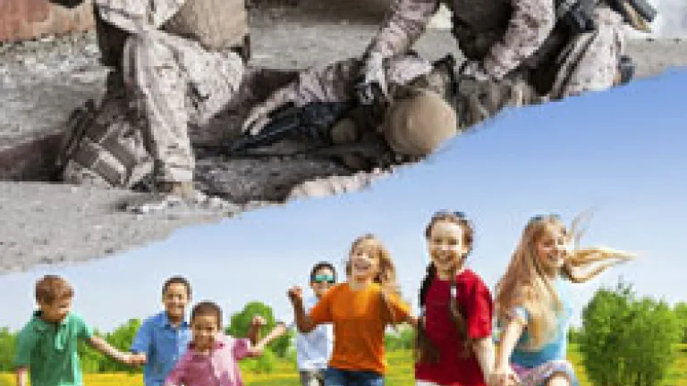 Soldiers in war vs children playing in peace