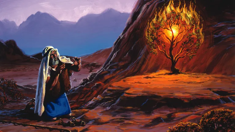 Uma representação artística de Moisés falando perante a &quot;sarça ardente&quot;.