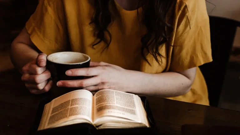 “Vigiai, pois, em todo o tempo, orando, para que sejais havidos por dignos de evitar todas essas coisas que hão de acontecer e de estar em pé diante do Filho do Homem.” Uma mulher lendo a Bíblia.