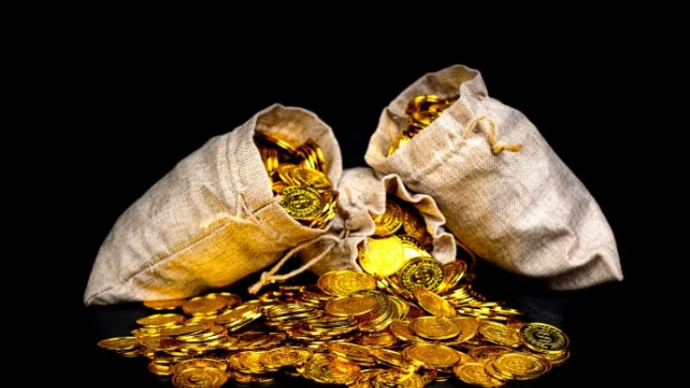 Um saco de moedas de ouro.