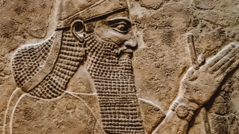 Relevo com uma representação do monarca assírio Tiglate-Pileser III encontrado em seu palácio em Nimrud, vinte e seis séculos após ter invadido Israel por volta de 745 a.C.