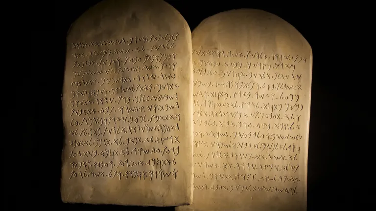 Uma representação artística das duas tábuas dos Dez Mandamentos.