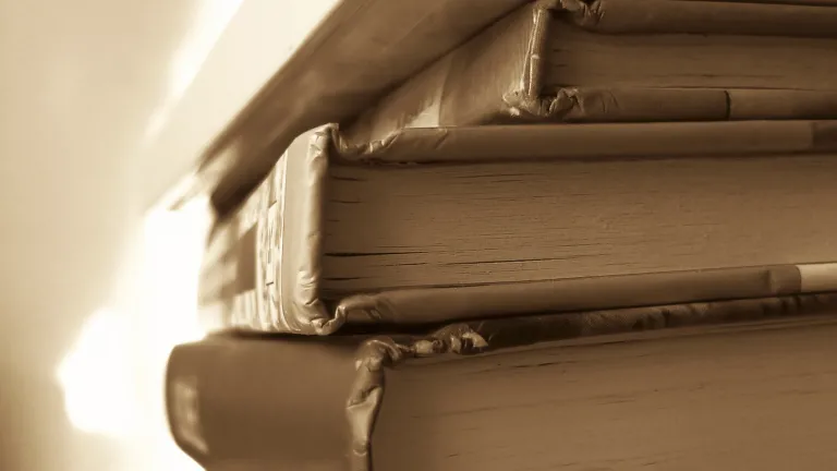 Uma pilha de livros.