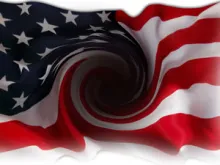 US flag sucked down a hole