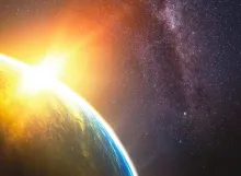 Raios de sol brilhando na terra.