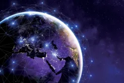 Sinais digitais sendo enviados ao redor da Terra.