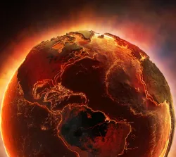 Uma representação artística da Terra em chamas.