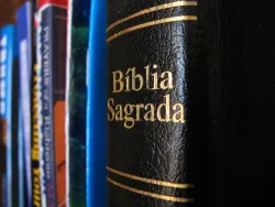 Uma pilha de livros.